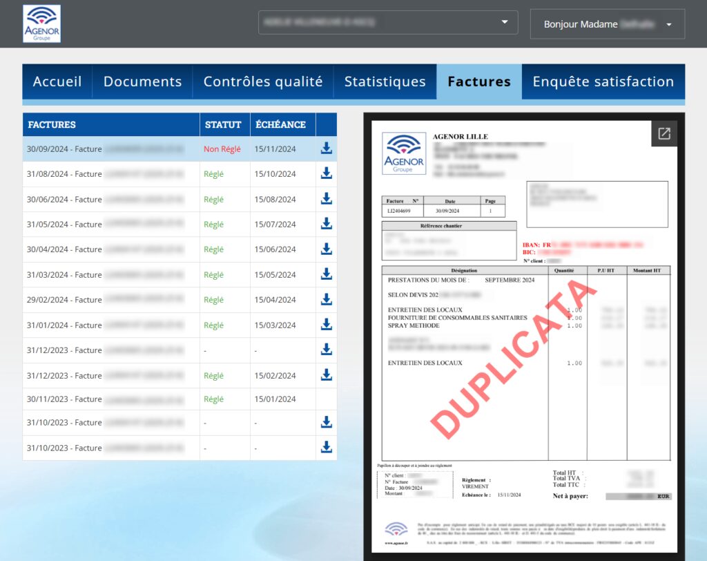 espace client contrôle qualité facture